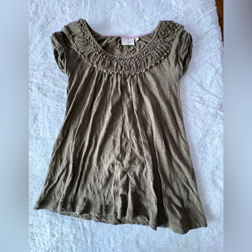 Delta Khaki Ruffle Neck Blouse